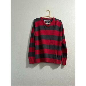 Halloween Freddy Krueger Sweater Mens L Long Sleeve Gray Red horizontal striped